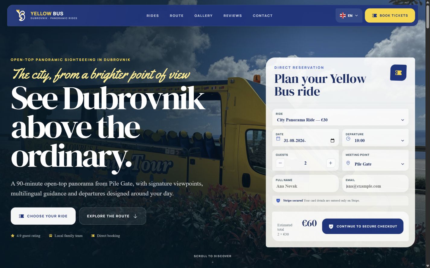 Live Yellow Bus Dubrovnik website